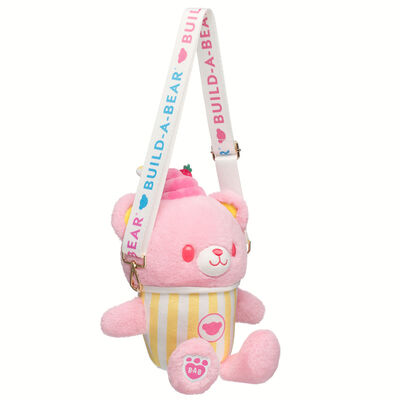 Strawberry Lemonade Bear Slushie Plushie with Carrying Strap