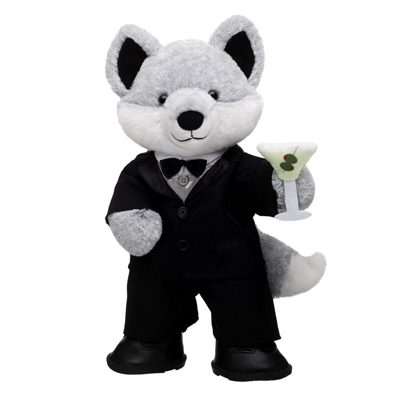 Online Exclusive Silver Fox Stuffed Animal Martini Gift Set plush by Build-A-Bear