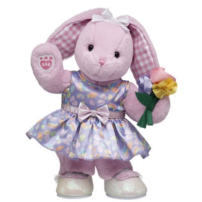 Pink Gingham Pawlette&trade; Bunny Plush Spring Flowers Gift Set
