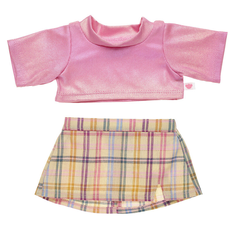 2-Piece Pink Top and Plaid Skirt Outfit for Stuffed Animals - Build-A-Bear Workshop®