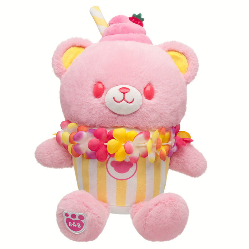 Strawberry Lemonade Bear Slushie Plushie with Lei Necklace plush by Build-A-Bear