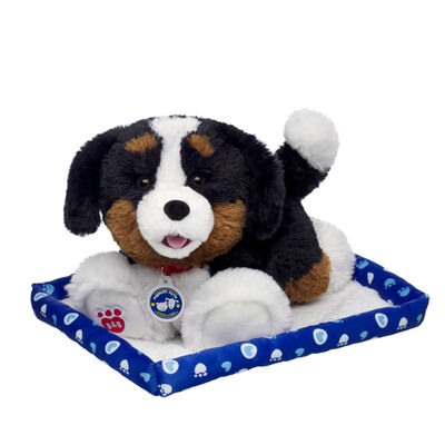 Promise Pets&trade; Bernese Mountain Dog Soft Toy with Blue Bed
